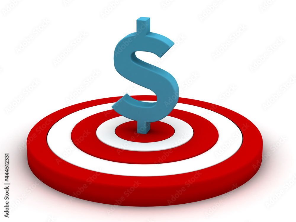 3d rendering Dollar symbol on target 3d rendering Dollar symbol on target