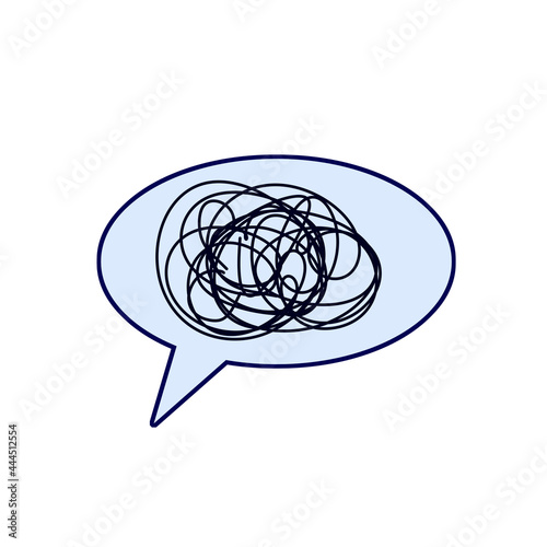 Speech bubble. Confused thoughts. Tangled line. A comic book element. Expression of emotion and dialogue. Cartoon illustration