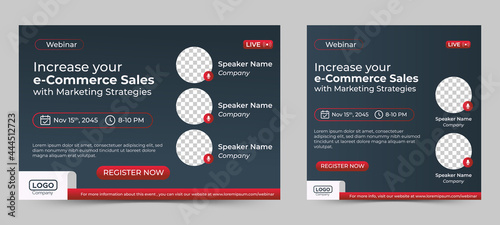 Ecommerce Sales Marketing live webinar banner invitation and social media post template. Business webinar invitation design. Vector EPS
