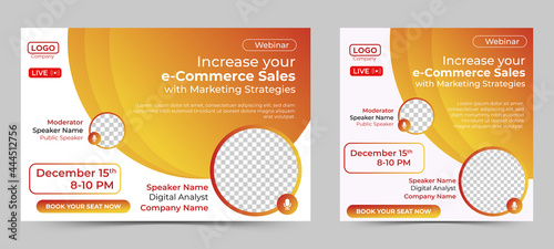 Ecommerce Sales Marketing live webinar banner invitation and social media post template. Business webinar invitation design. Vector EPS
