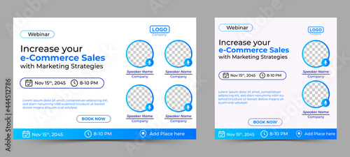Ecommerce Sales Marketing live webinar banner invitation and social media post template. Business webinar invitation design. Vector EPS
