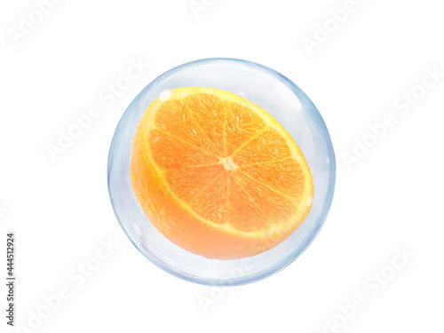 Fresh orange slice  in bubble isolated on white background