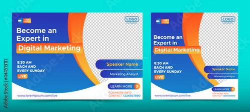 Business Digital Marketing live webinar banner invitation and social media post template. Business webinar invitation design. Vector EPS