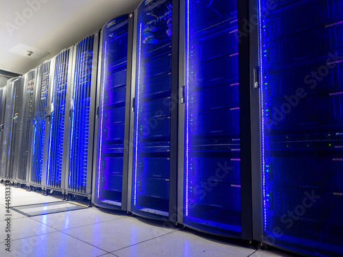 Server room data center. Backup, mining, hosting, mainframe