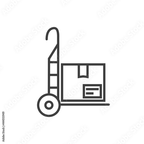 Icono caja de cartón en carretilla de mano con lineas en color gris