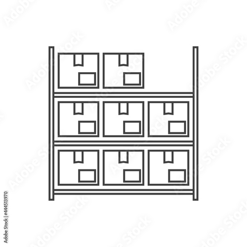 Icono con cajas de cartón en estante con lineas de color gris photo