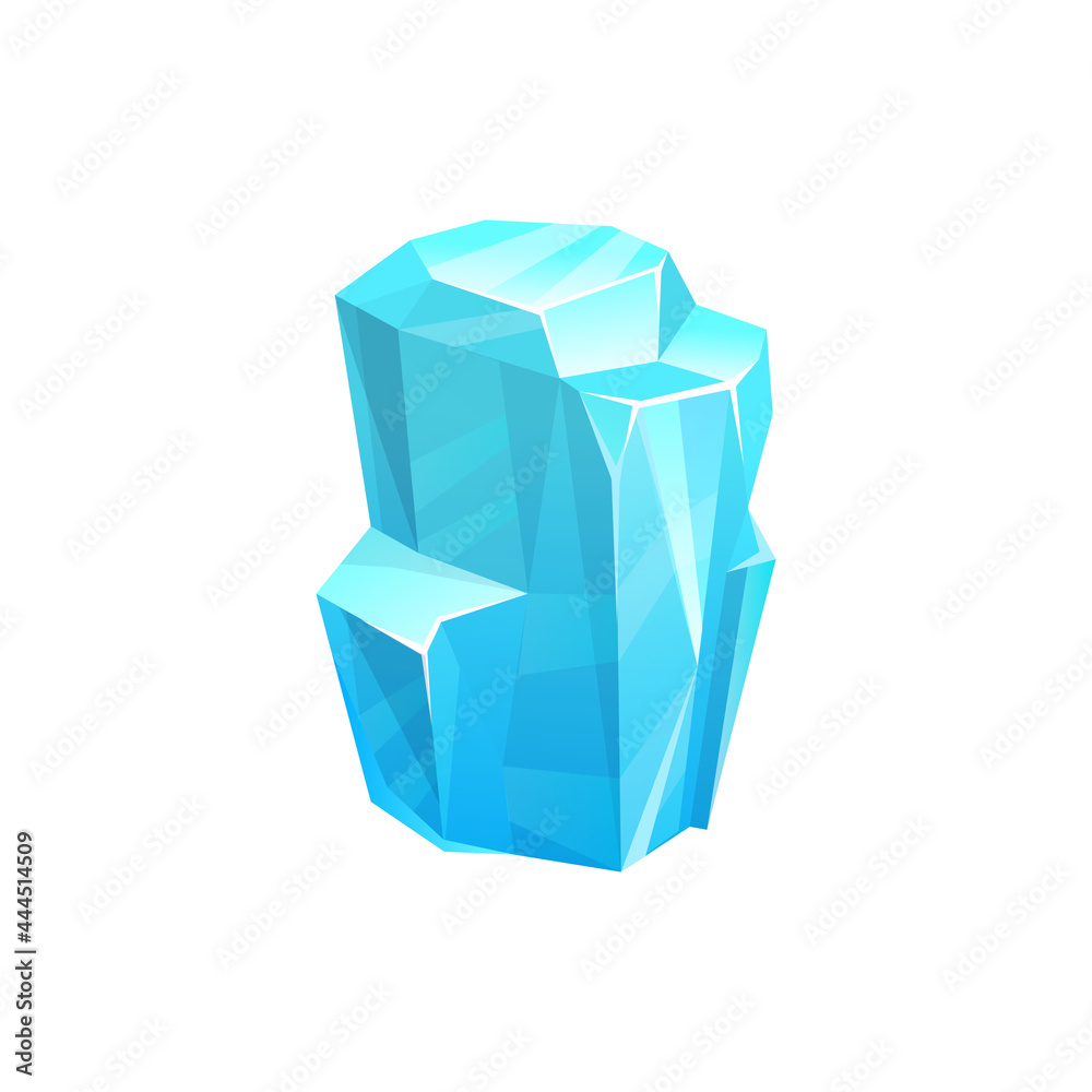 Ice crystal or iceberg, frozen glass or snow glacier rock, vector icon. Frost or cold water icicle, piece of ice cube block, gem or gemstone blue crystal Ice crystal or iceberg, frozen glass or snow glacier rock, vector icon. Frost or cold water icicle, piece of ice cube block, gem or gemstone blue crystal