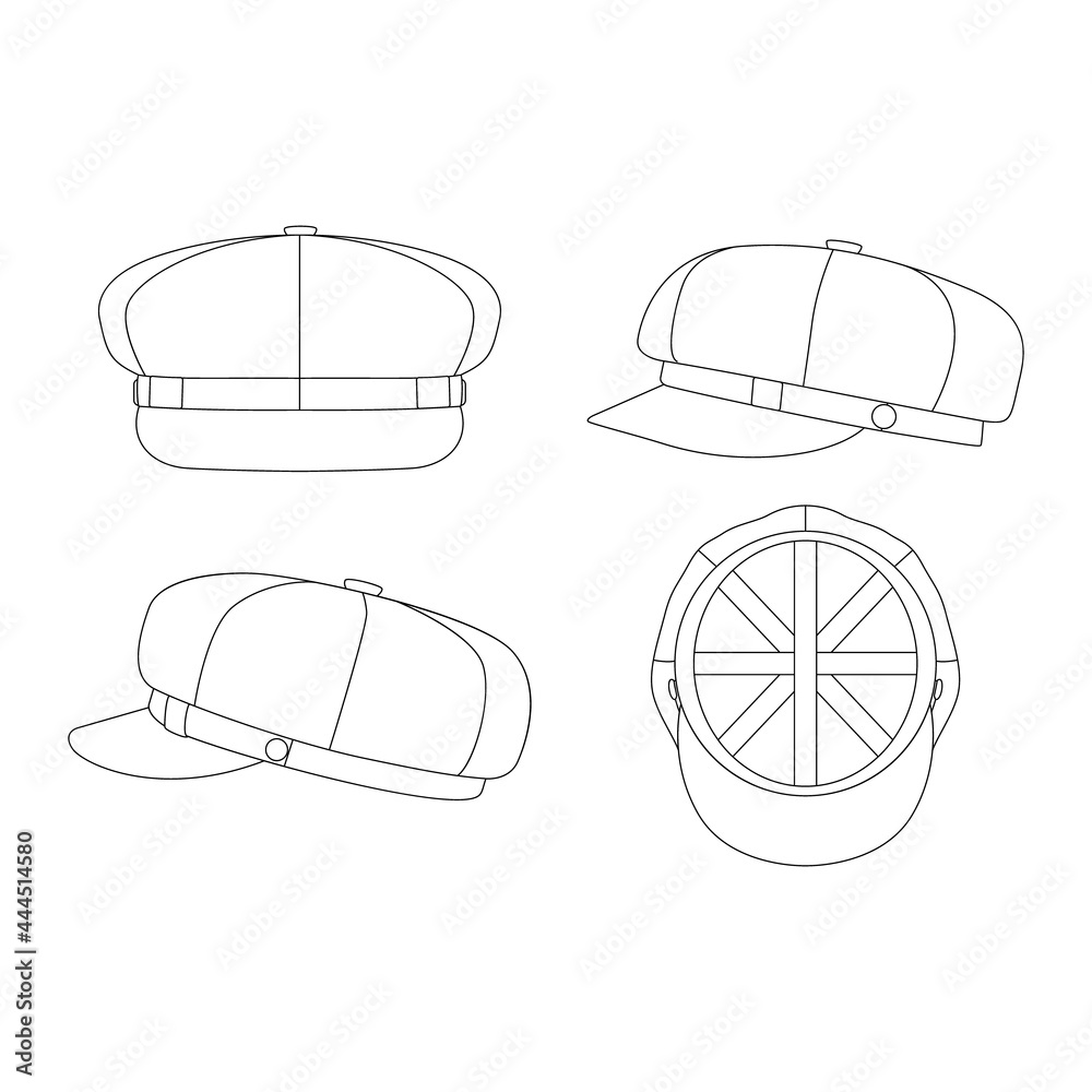 Template gavroche hat vector illustration flat sketch design outline headwear Template gavroche hat vector illustration flat sketch design outline headwear