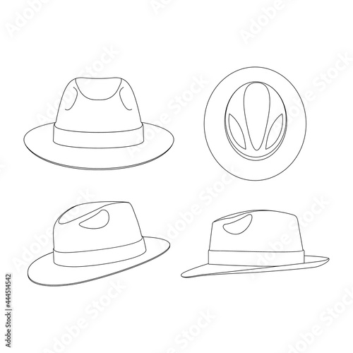 Template fedora hat vector illustration flat sketch design outline headwear photo