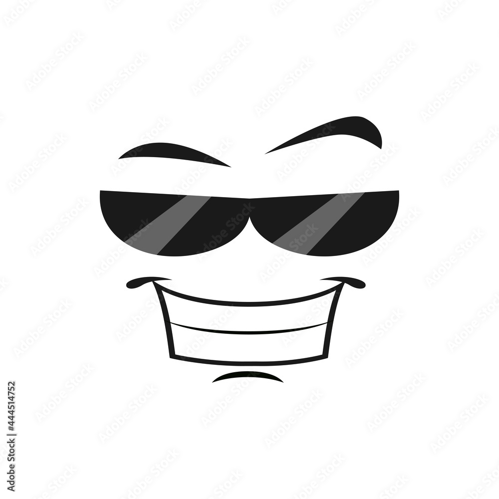 Smiling emoticon face in sunglasses isolated emoji icon. Vector stylish