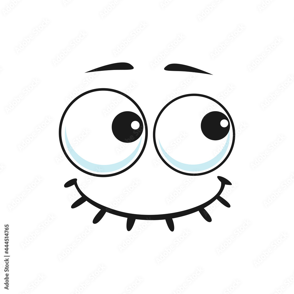 Obraz premium Emoticon face with popped-eyes and shut mouth looking aside isolated emoji icon. Vector worried or thoughtful human face expression, positive emotions and closed mouth. Cheerful smiley portrait