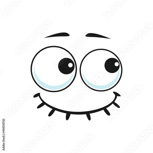 Emoticon face with popped-eyes and shut mouth looking aside isolated emoji icon. Vector worried or thoughtful human face expression, positive emotions and closed mouth. Cheerful smiley portrait