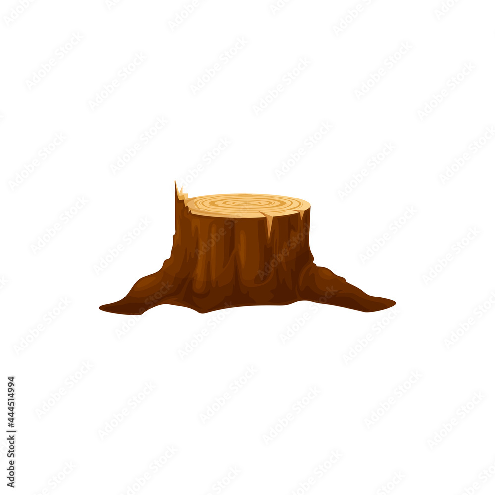 Wood stump of cut tree trunk isolated cartoon icon. Vector circle of ...