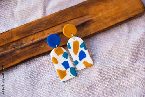Trendy summer jewelry with spots. Unique handmade earrings.