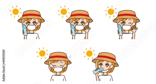 熱中症対策をする女性のイラスト