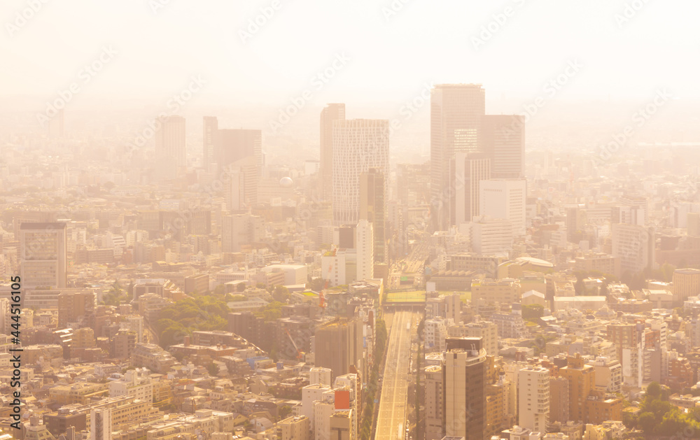 東京　黄砂　靄の大都会
