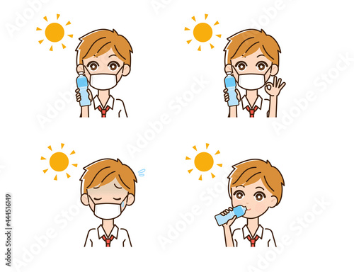 熱中症対策をする男性のイラスト