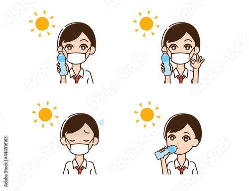 熱中症対策をする男性のイラスト