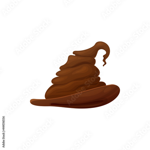 Cartoon witch hat vector icon, brown folded magician headwear with brims, wizard halloween costume, sorcerer or enchanter cap isolated on white background