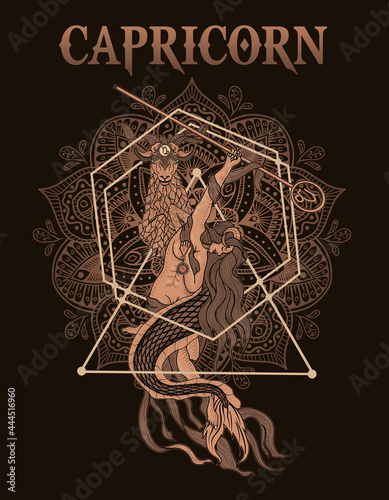 illustration vintage capricorn zodiac symbol