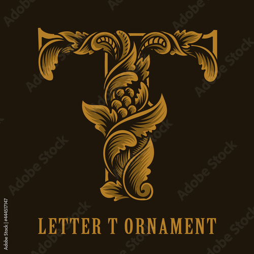 Letter T logo vintage ornament style