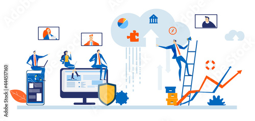 Business people working online, cloud data, internet security, data protection, internet communication, remote working, data storage concept 