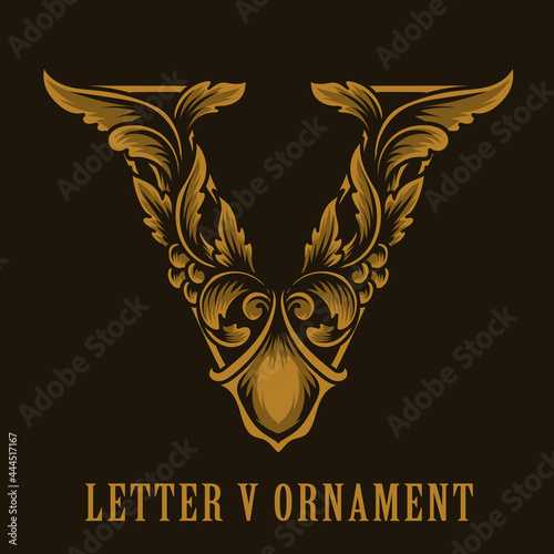 Letter V logo vintage ornament style