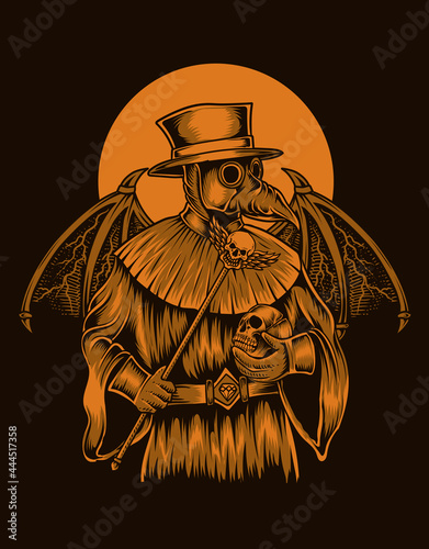 Illustration plague doctor with devil wings