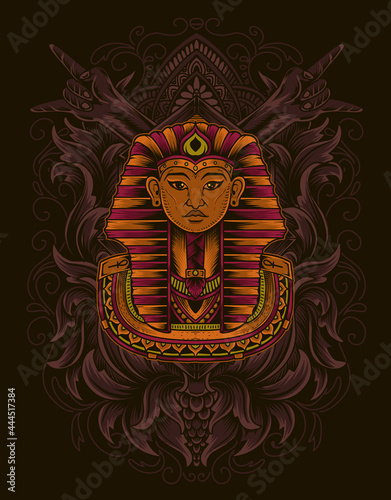 illustration egypt king with engraving ornament style