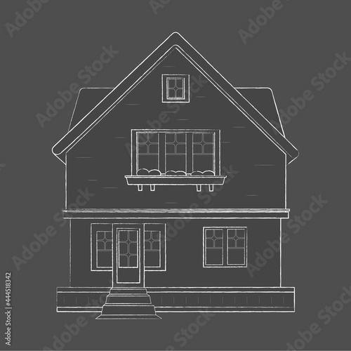 The project is architectural. Sketch of a detached family house with a garden. Vector