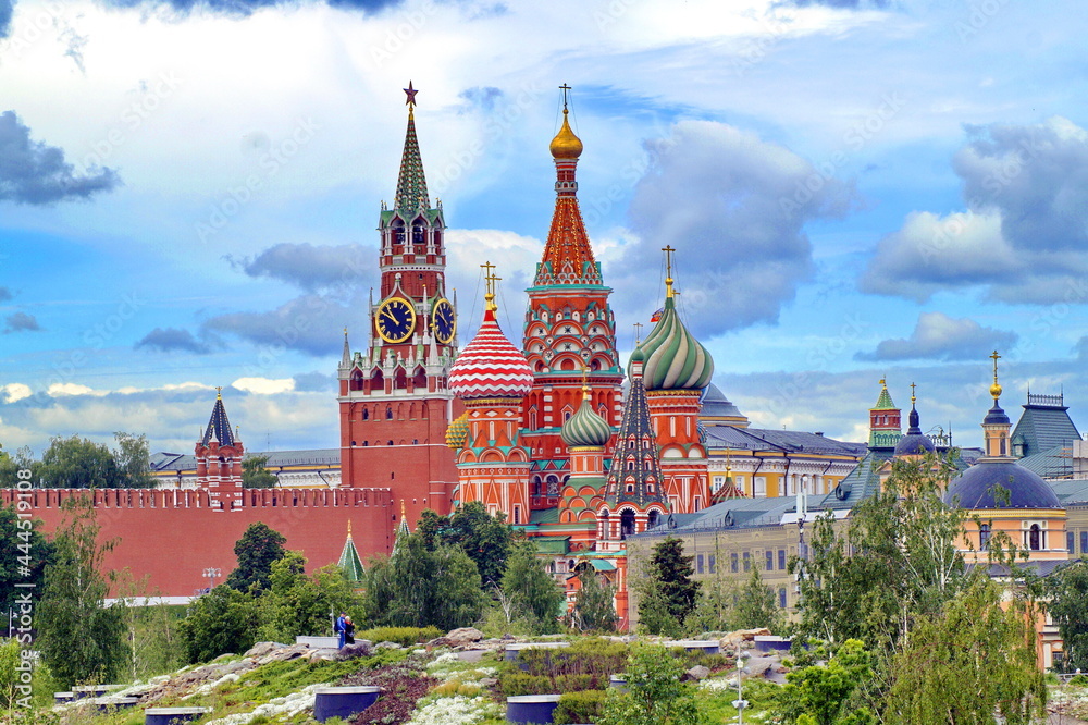 Beautiful panorama of the Moscow Kremlin and St. Basil's Cathedral