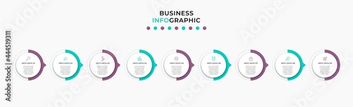 Vector Infographic design illustration business template with icons and 9 options or steps. Can be used for process diagram, presentations, workflow layout, banner, flow chart, info graph