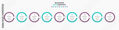 Vector Infographic design illustration business template with icons and 9 options or steps. Can be used for process diagram, presentations, workflow layout, banner, flow chart, info graph