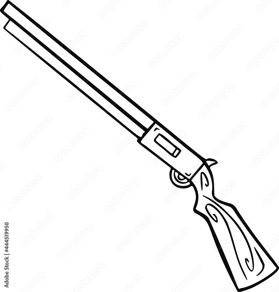 black and white linear sign, designation silhouette shotgun weapon, hand drawn illustration vector black and white linear sign, designation silhouette shotgun weapon, hand drawn illustration vector