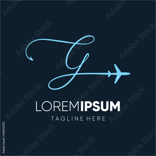 Letter Handwriten G Initial Jet Plane Logo Design Vector Icon Emblem Illustration Graphic 