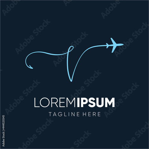 Letter Handwriten V Initial Jet Plane Logo Design Vector Icon Emblem Illustration Graphic 
