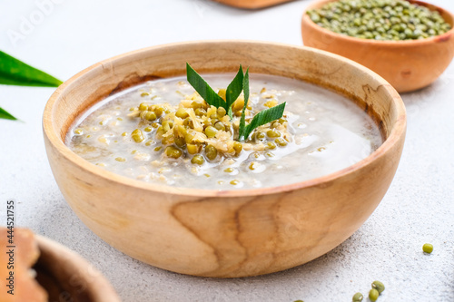 Javanese dessert porridge of mung beans with coconut milk.