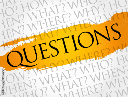 Questions whose answers are considered basic in information gathering or problem solving, word cloud background