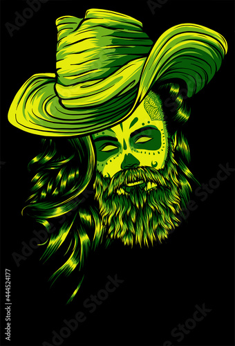 Bearded cowboy in a hat. Cool American man