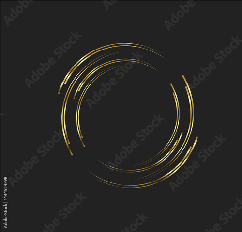 Abstract golden lines in circle form, Design element, Geometric shape with luxury style, Striped border frame for image, Technology round Logo, Spiral Vector Illustration