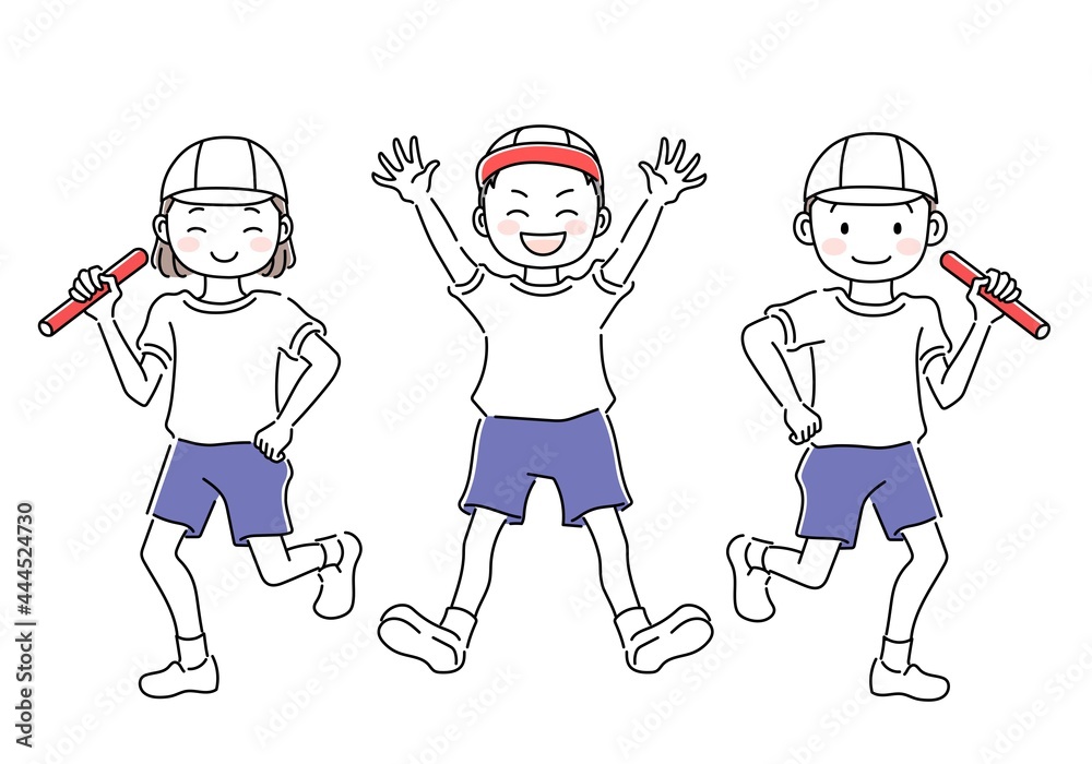 Naklejka premium 体操服の男子と女子 運動会