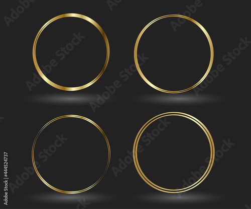 Circle gold frame set of Hand Drawn. Abstract vector design element. Gold concept, shining circle with thin realistic line for poster, banner, cover, print.