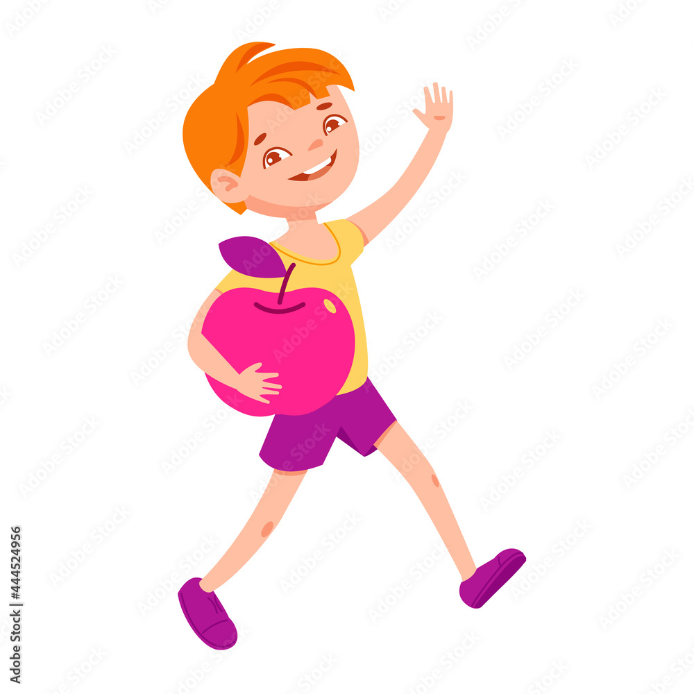 Little boy with apple. Vector illustration in flat cartoon style. Little boy with apple. Vector illustration in flat cartoon style.