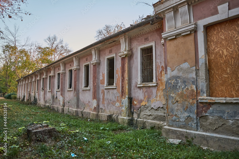 Abandoned building near Colonnade walkway in Buzias, Romania