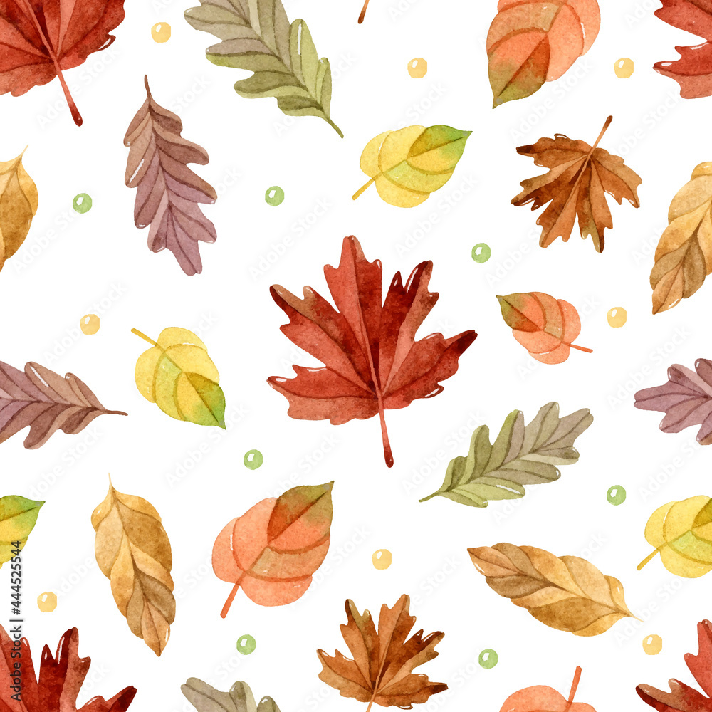Autumn leaves watercolor seamless pattern