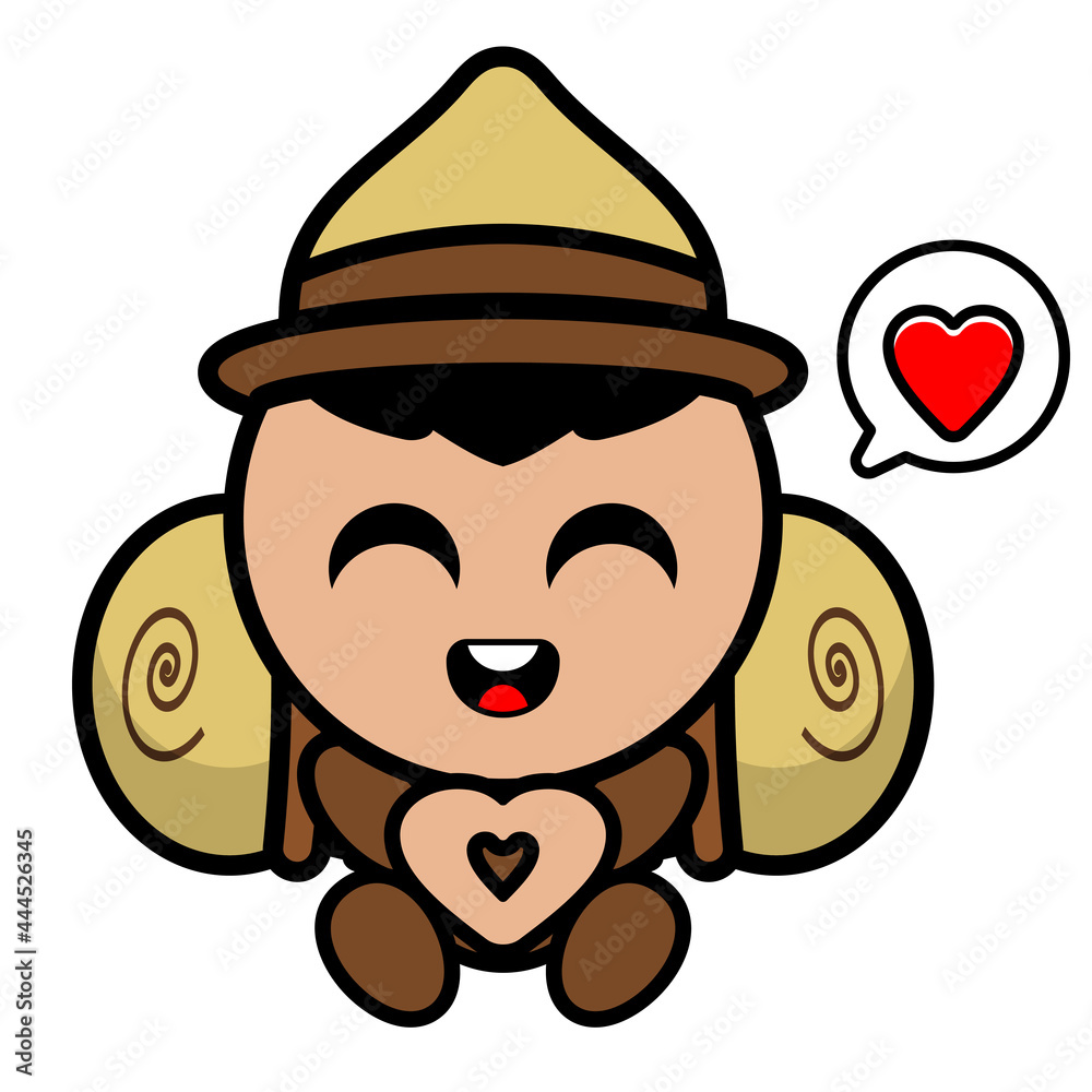 Fototapeta premium cartoon camping vector boy character with love bubbles and hands forming love