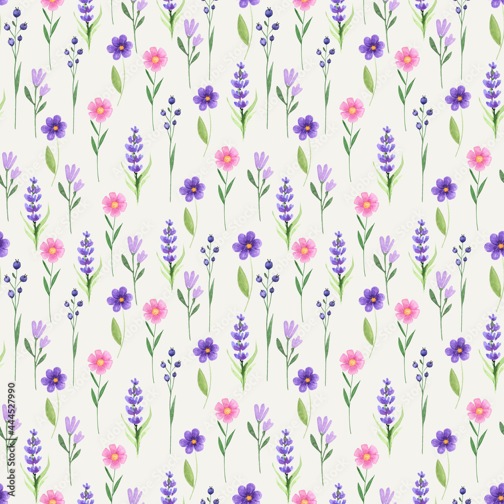 Watercolor seamless floral pattern. Abstract lavender background