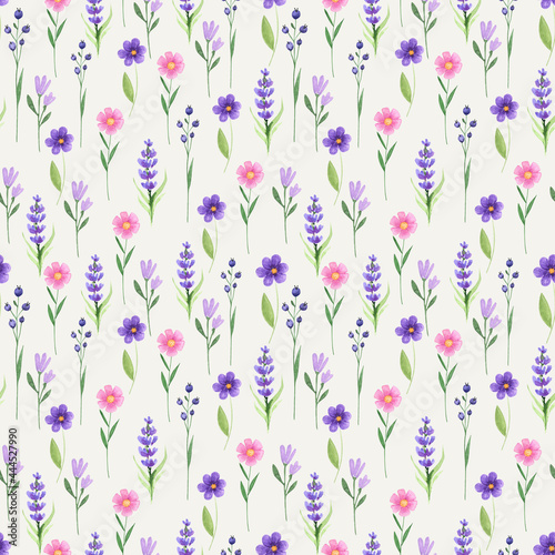 Watercolor seamless floral pattern. Abstract lavender background
