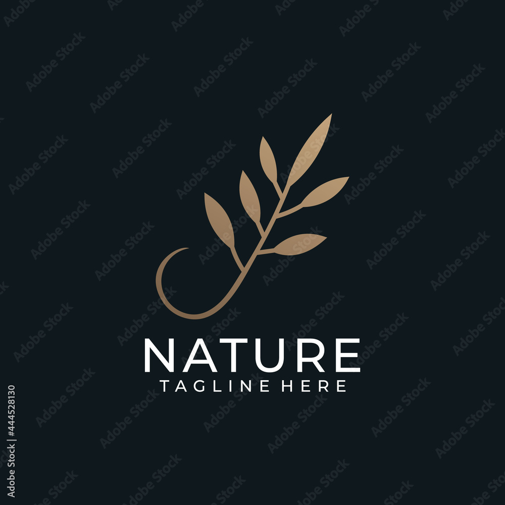 Luxury nature golden leaf flower minimal logo for spa, decoration, salon, and yoga