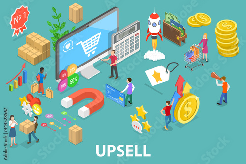 3D Isometric Flat Vector Conceptual Illustration of Upselling Sales Technique, Motivate Customers to Purchase a Higher-End Product